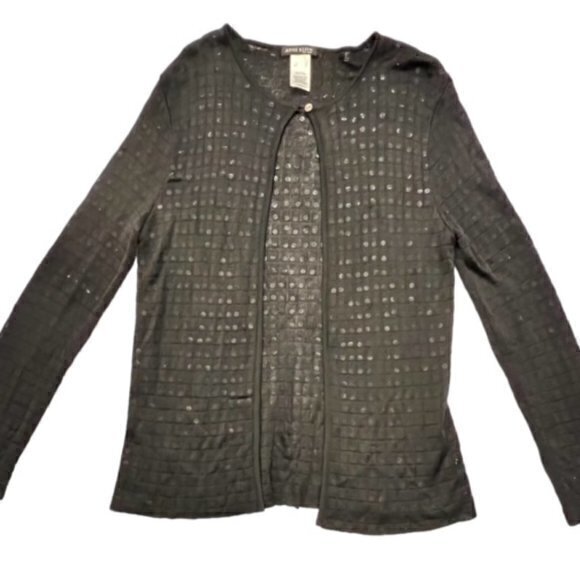 Anne‎ Klein Women Cardigan Jacket Inside Sequins One Button Sheer LS Holiday EUC - Picture 1 of 9